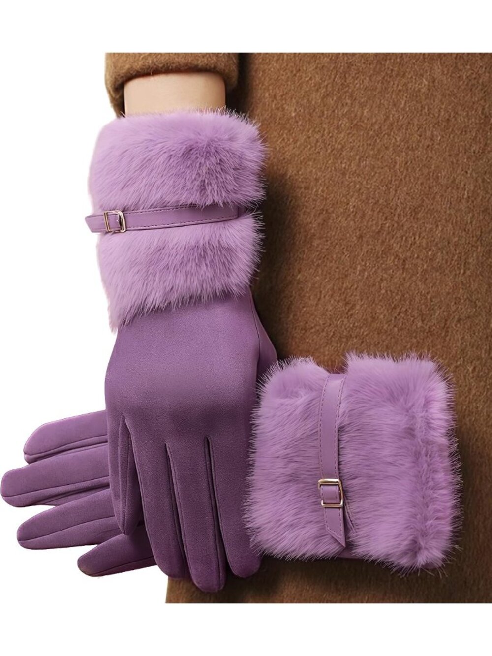 Women's Purple Comfortable Warm Winter Suede Gloves with Touchscreen Fingers